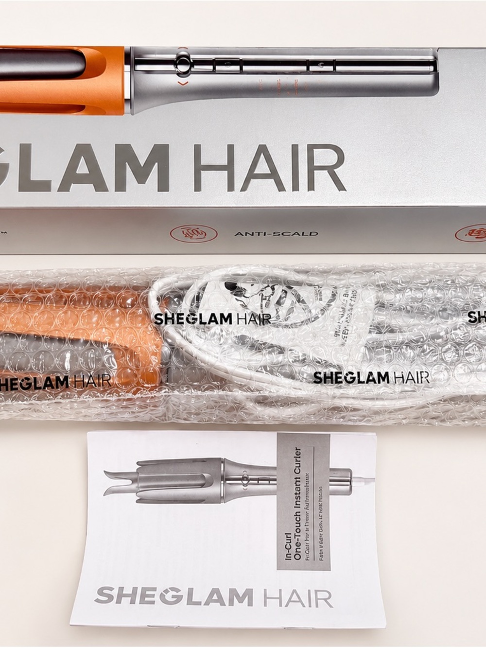 SHEGLAM HAIR Orange and Silver Curling Iron – Anti-Scald Styling Tool